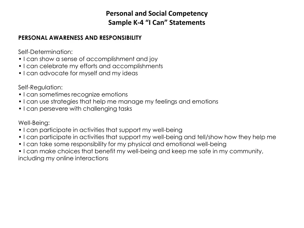 personal and social competency sample