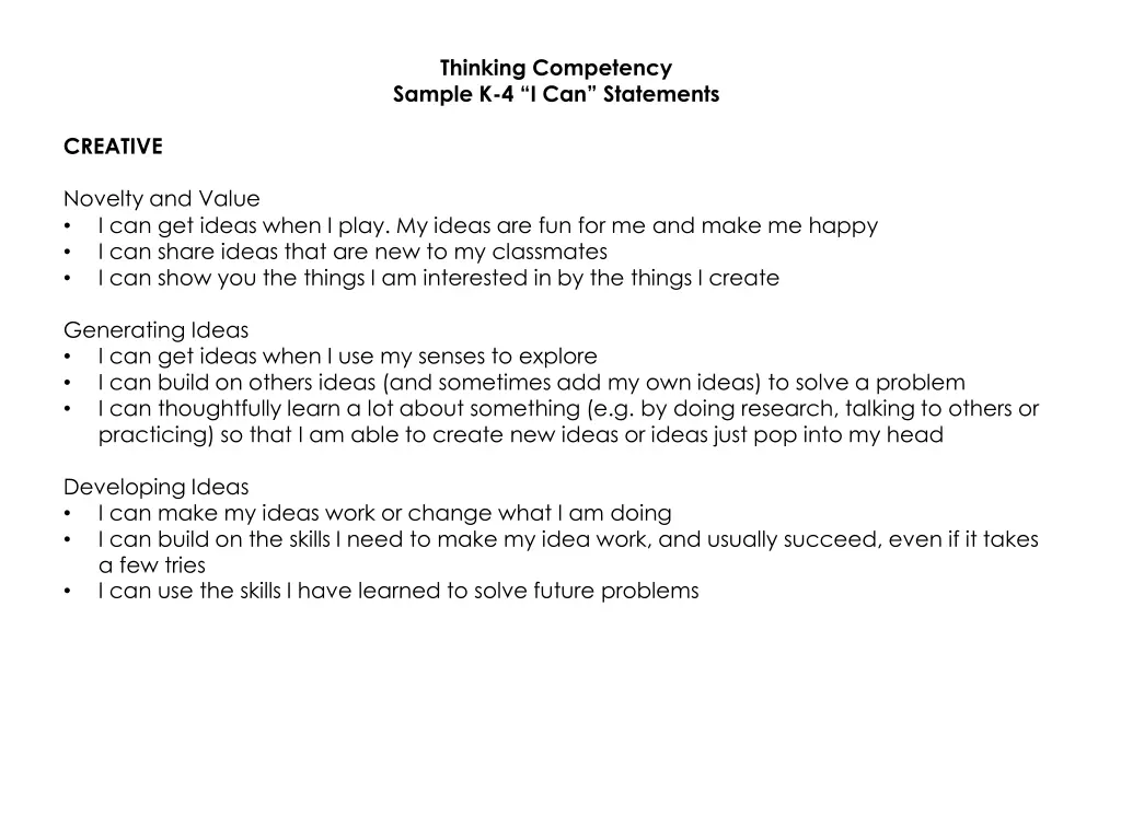 thinking competency sample k 4 i can statements