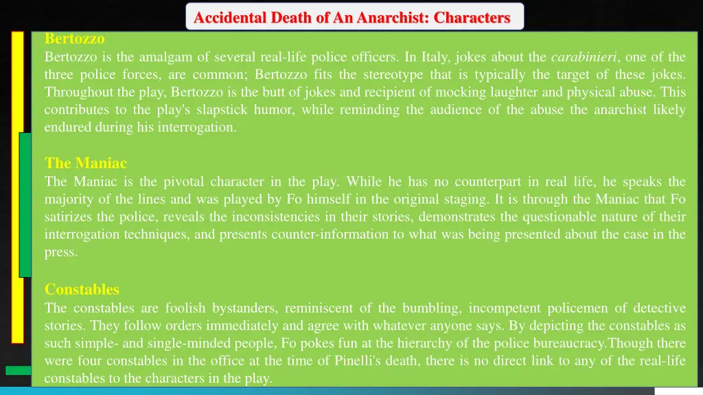 accidental death of an anarchist characters