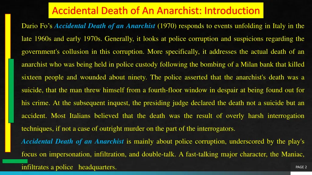 accidental death of an anarchist introduction