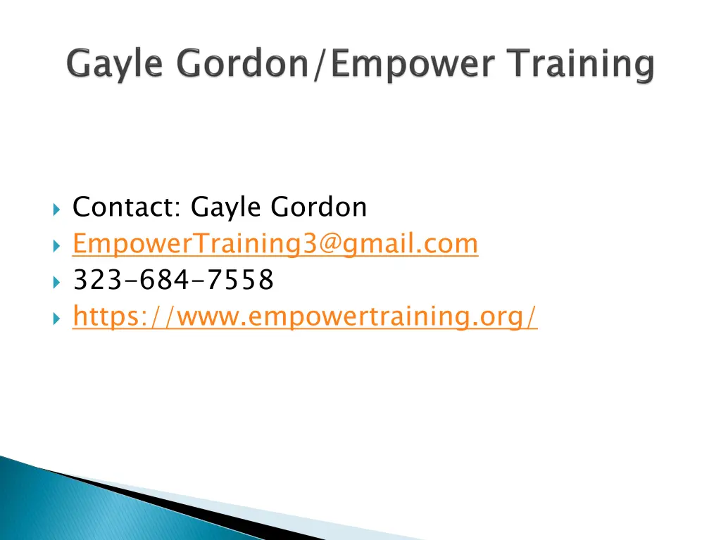 contact gayle gordon empowertraining3@gmail