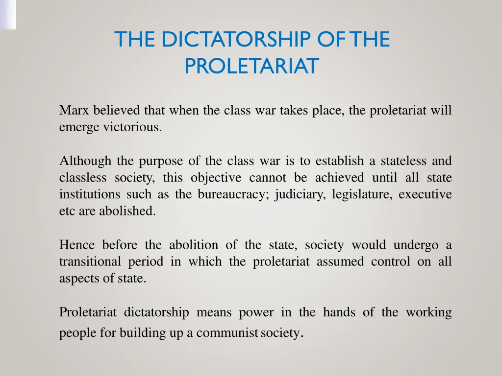 the dictatorship of the proletariat