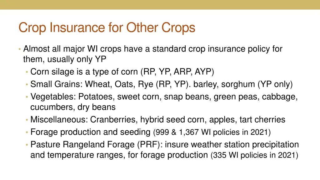 crop insurance for other crops