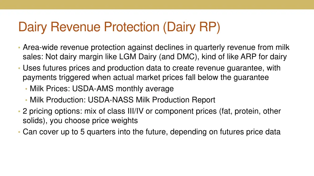 dairy revenue protection dairy rp