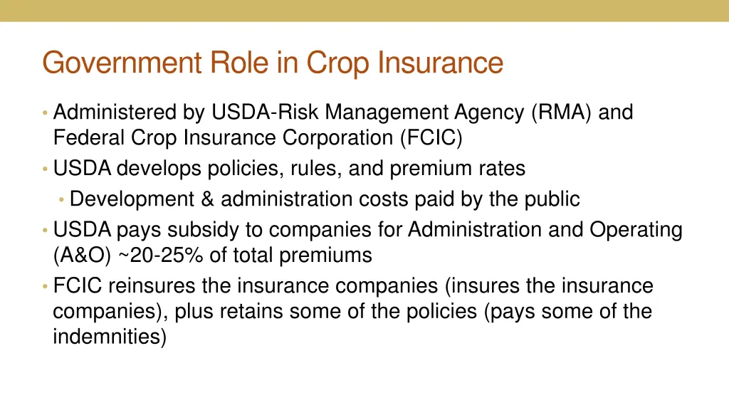 government role in crop insurance