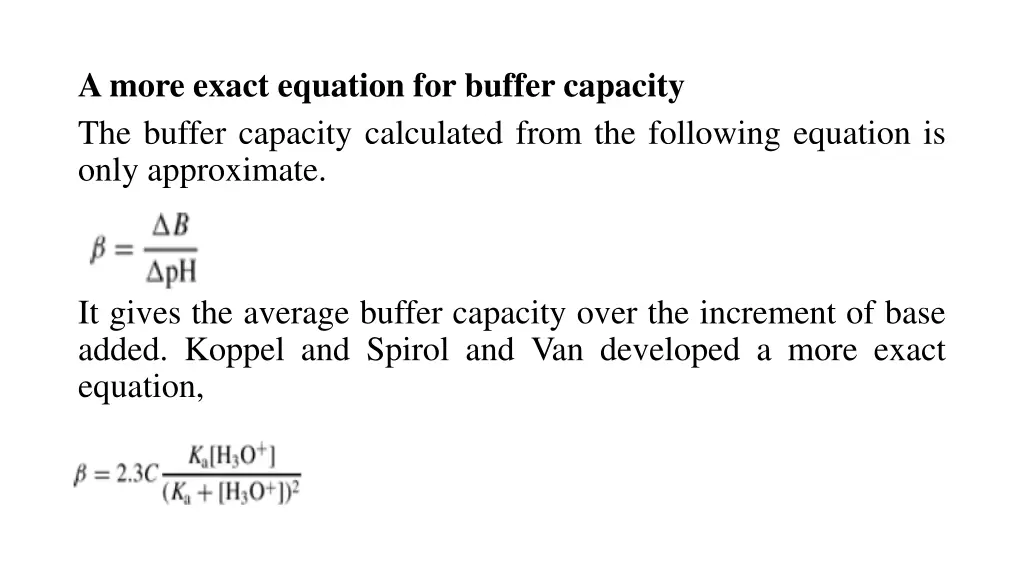 amore exact equation for buffer capacity