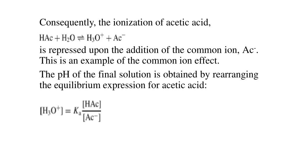 consequently the ionization of acetic acid