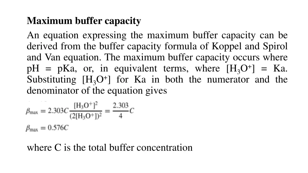 maximum buffer capacity an equation expressing