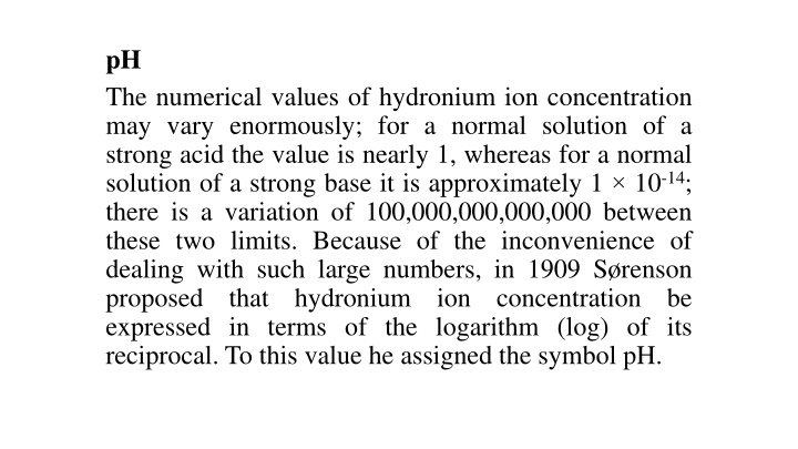 ph the numerical values of hydronium