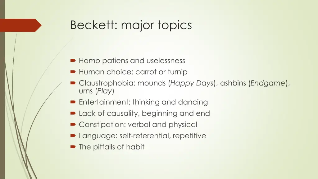 beckett major topics