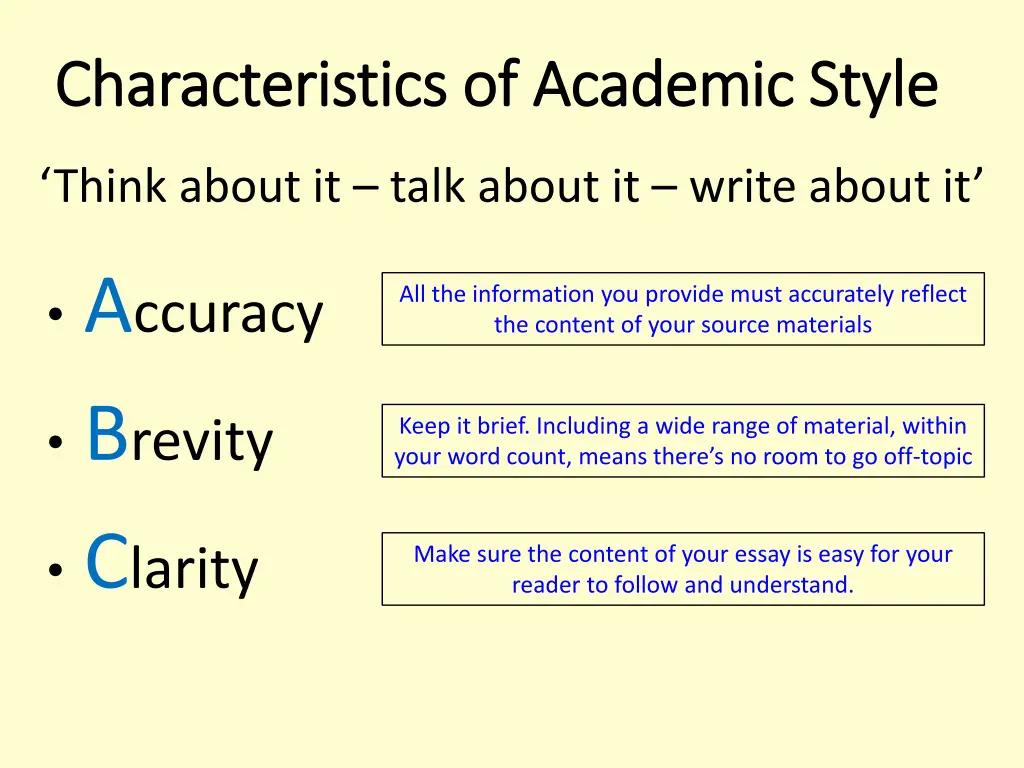 characteristics of academic style characteristics