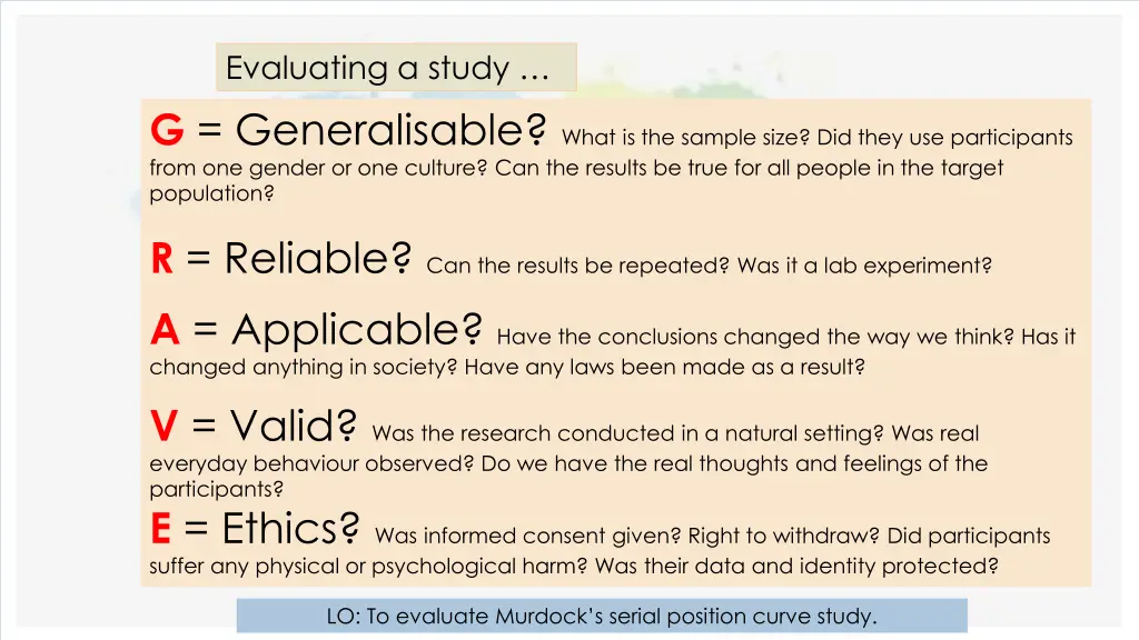 evaluating a study g generalisable what