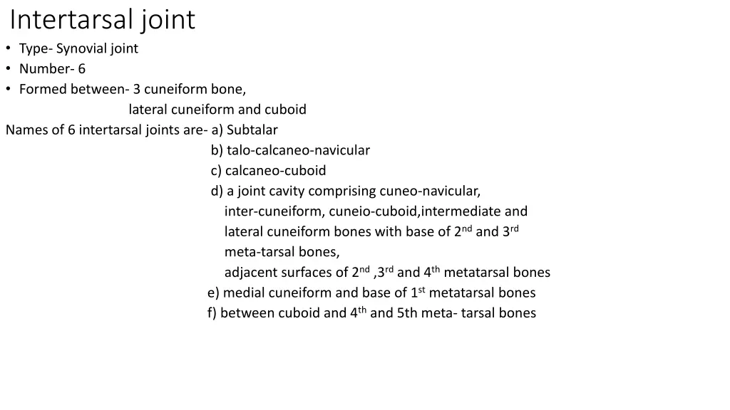 intertarsal joint type synovial joint number