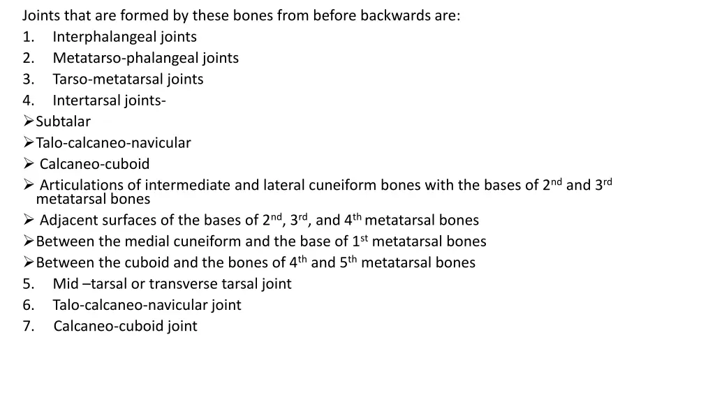 joints that are formed by these bones from before