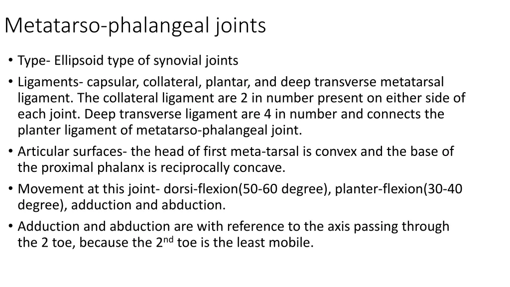 metatarso phalangeal joints