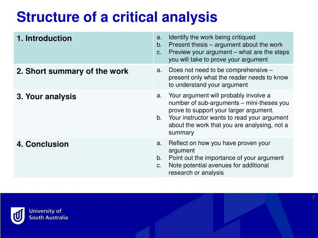 structure of a critical analysis