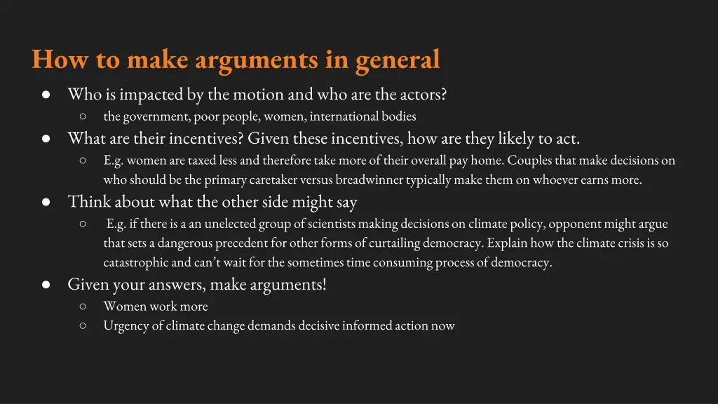 how to make arguments in general who is impacted