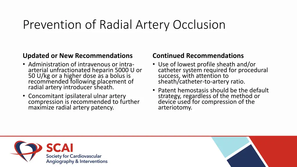 prevention of radial artery occlusion