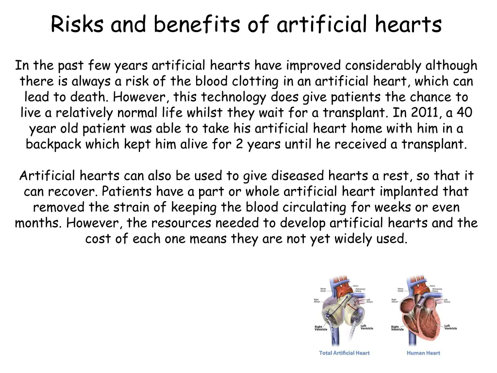 risks and benefits of artificial hearts