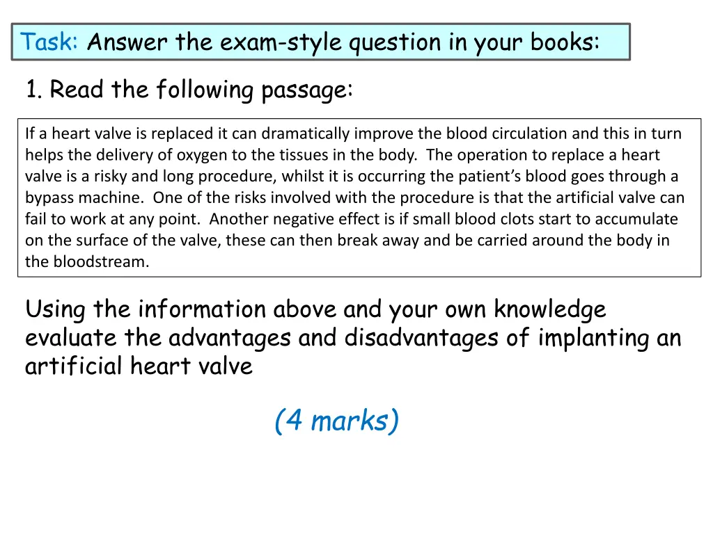 task answer the exam style question in your books