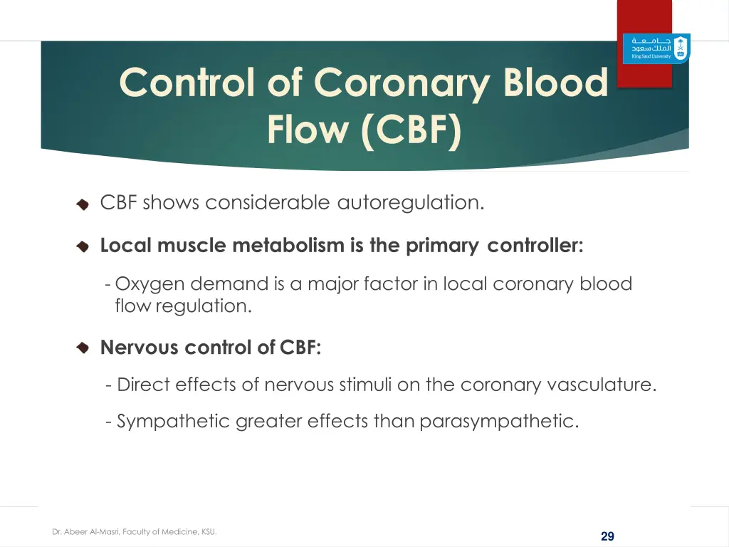 control of coronary blood flow cbf