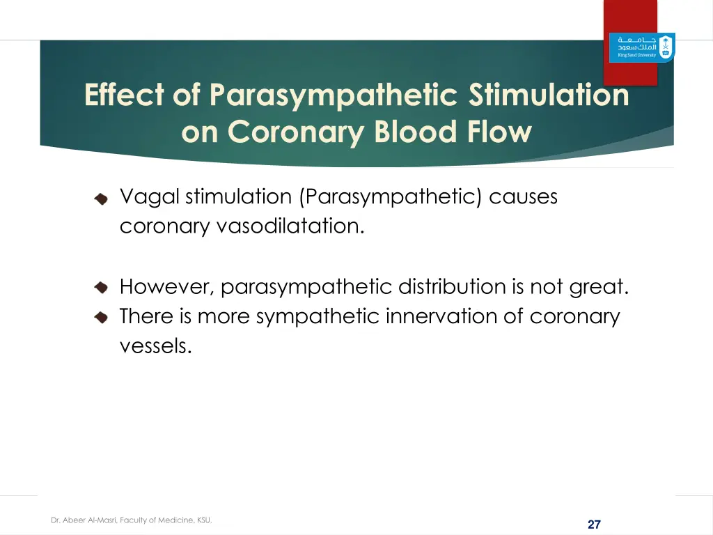 effect of parasympathetic stimulation on coronary