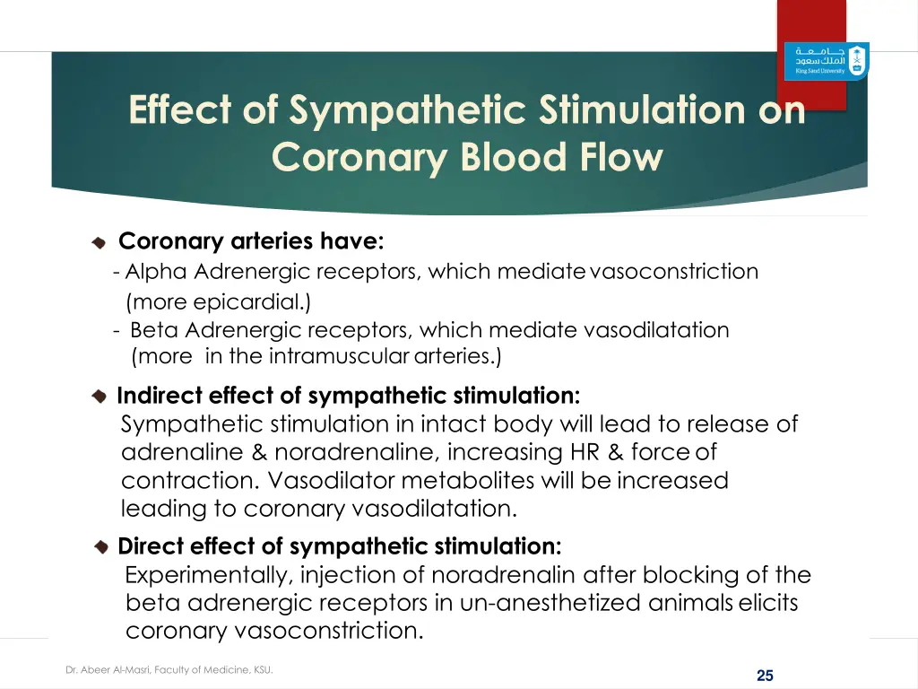 effect of sympathetic stimulation on coronary