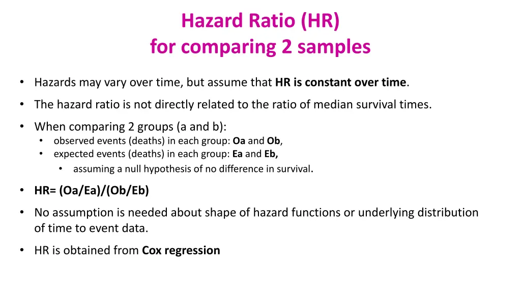 hazard ratio hr for comparing 2 samples