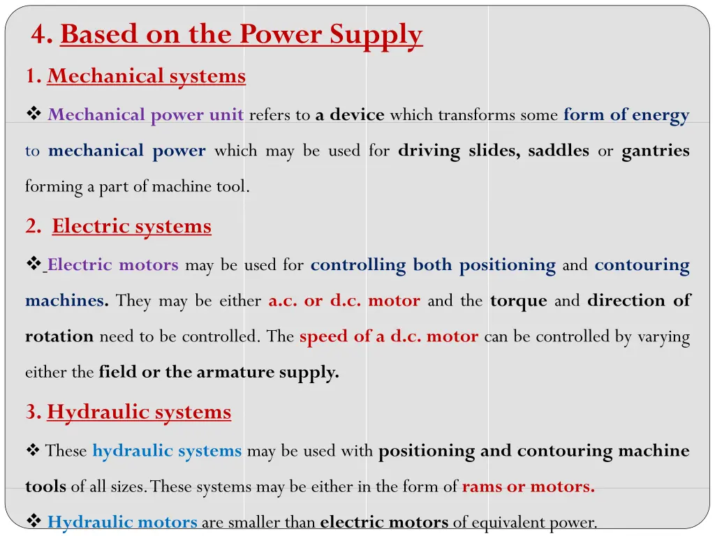 4 based on the power supply 1 mechanical systems