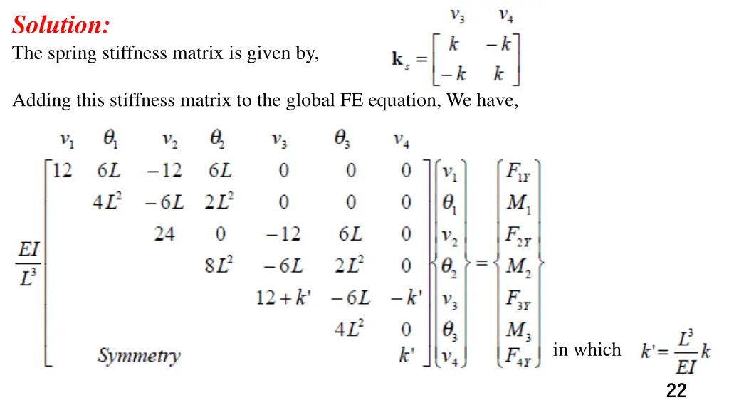 solution the spring stiffness matrix is given by