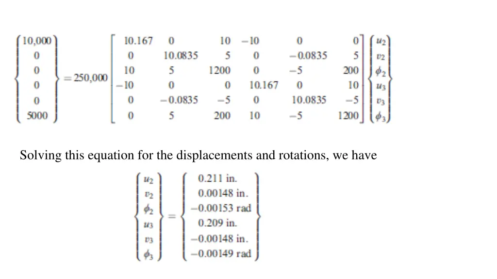 solving this equation for the displacements