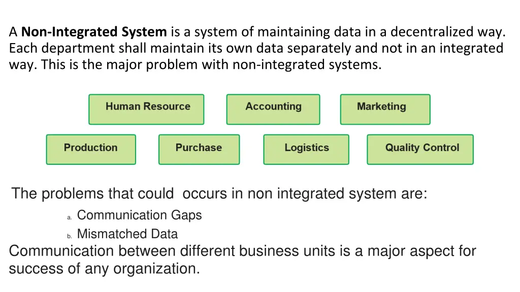 a non integrated system is a system