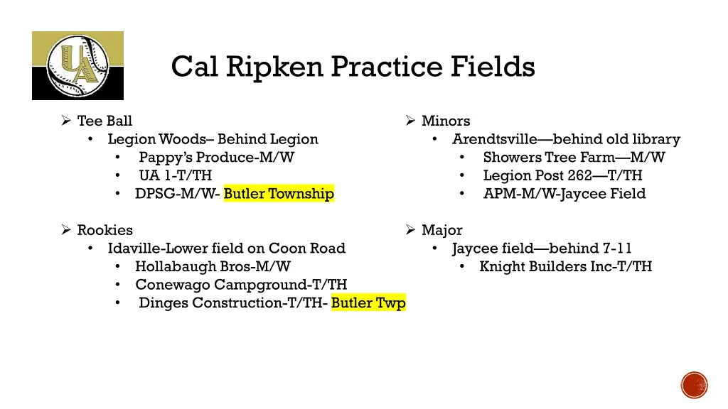 cal ripken practice fields