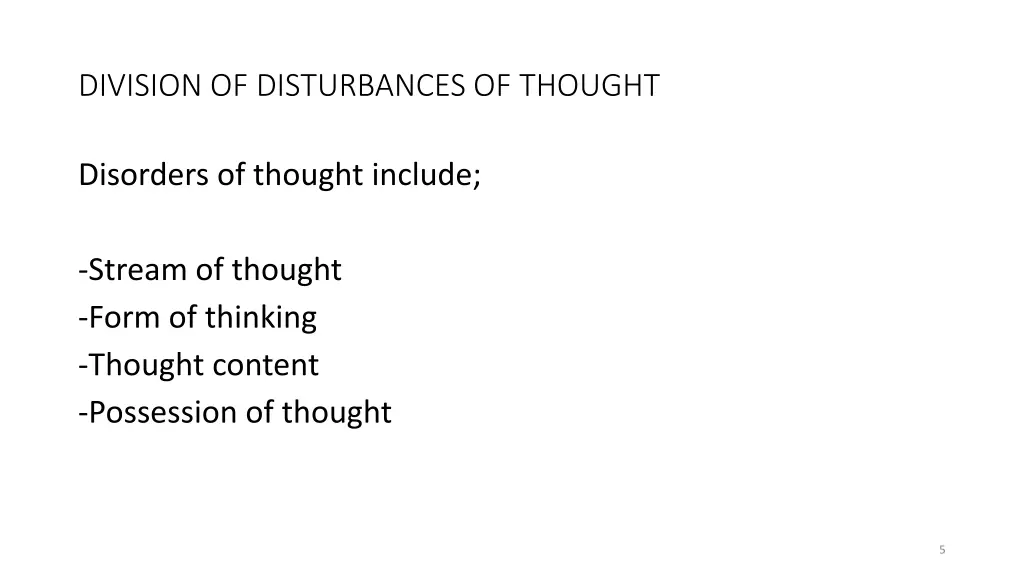 division of disturbances of thought