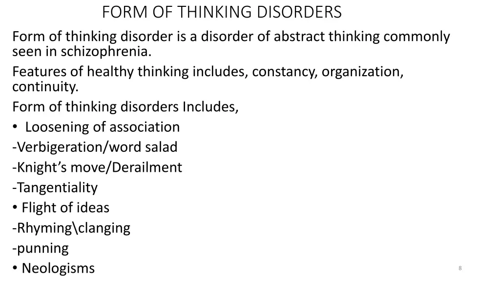 form of thinking disorders form of thinking