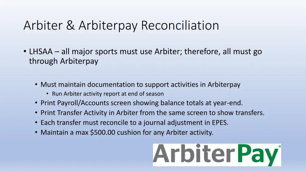 arbiter arbiterpay reconciliation