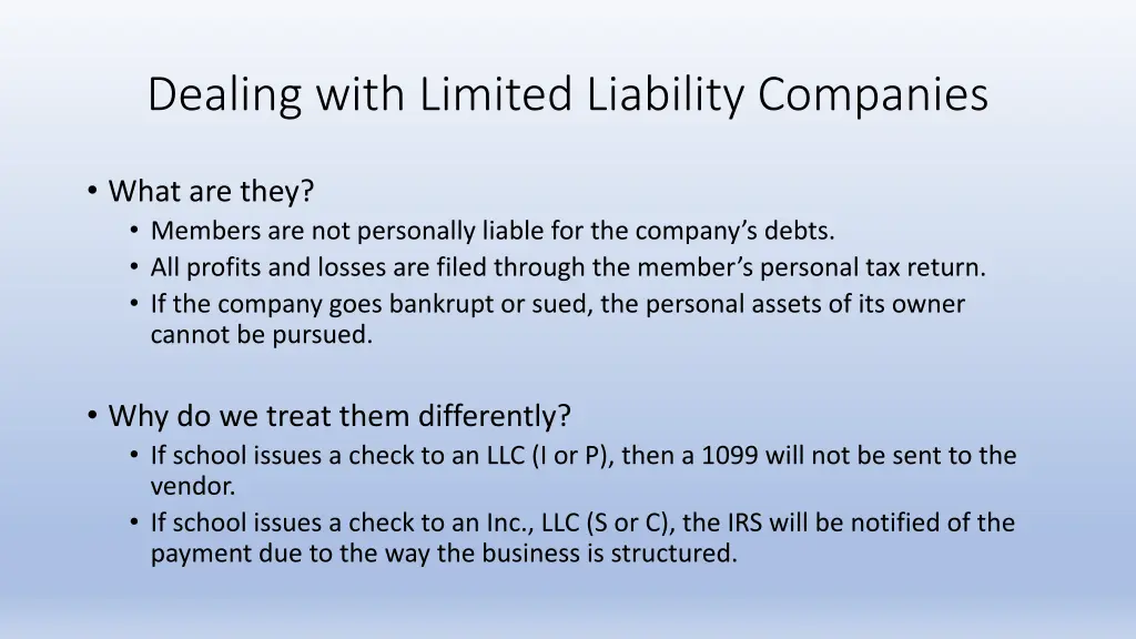 dealing with limited liability companies