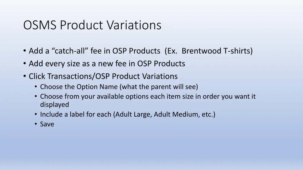 osms product variations