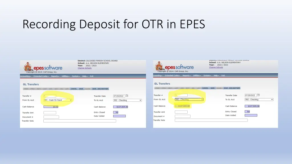 recording deposit for otr in epes