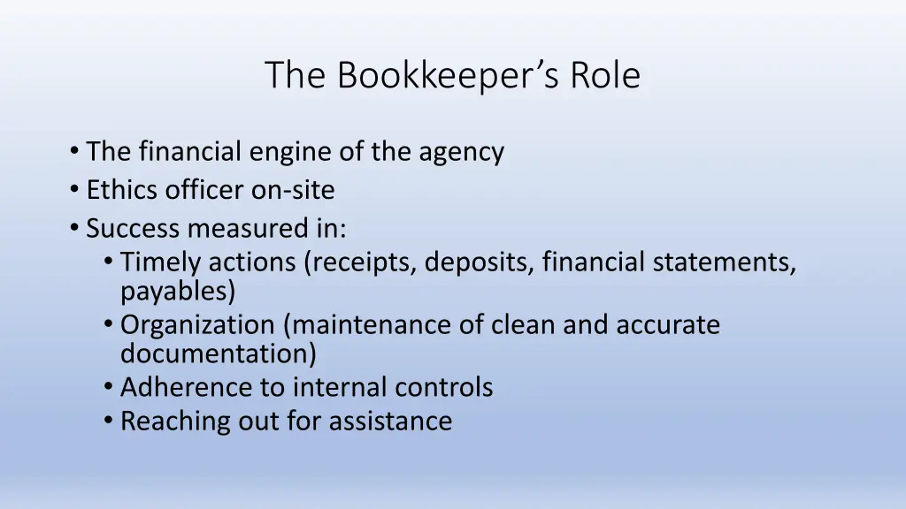 the bookkeeper s role