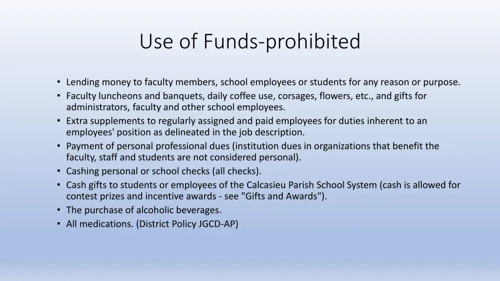 use of funds prohibited