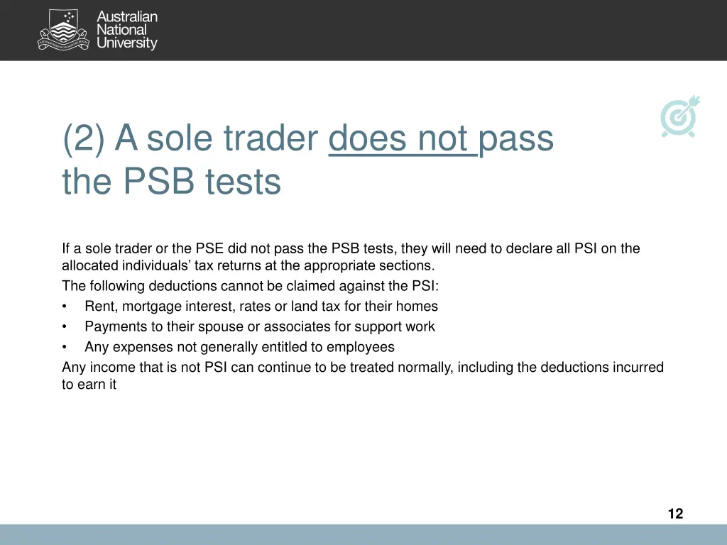 2 a sole trader does not pass the psb tests