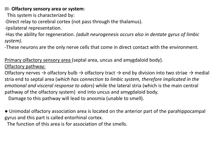 iii olfactory sensory area or system this system