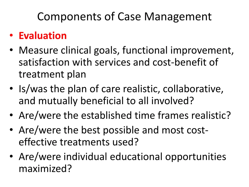 components of case management evaluation measure