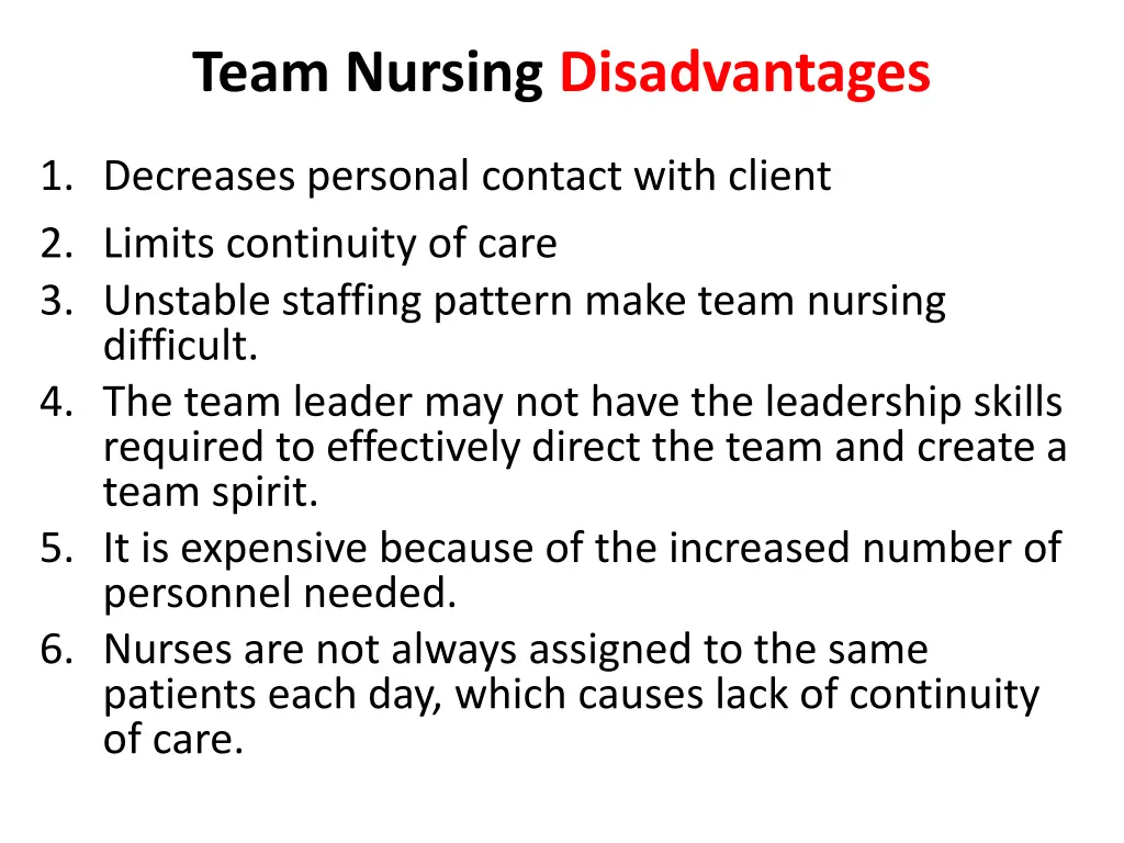 team nursing disadvantages