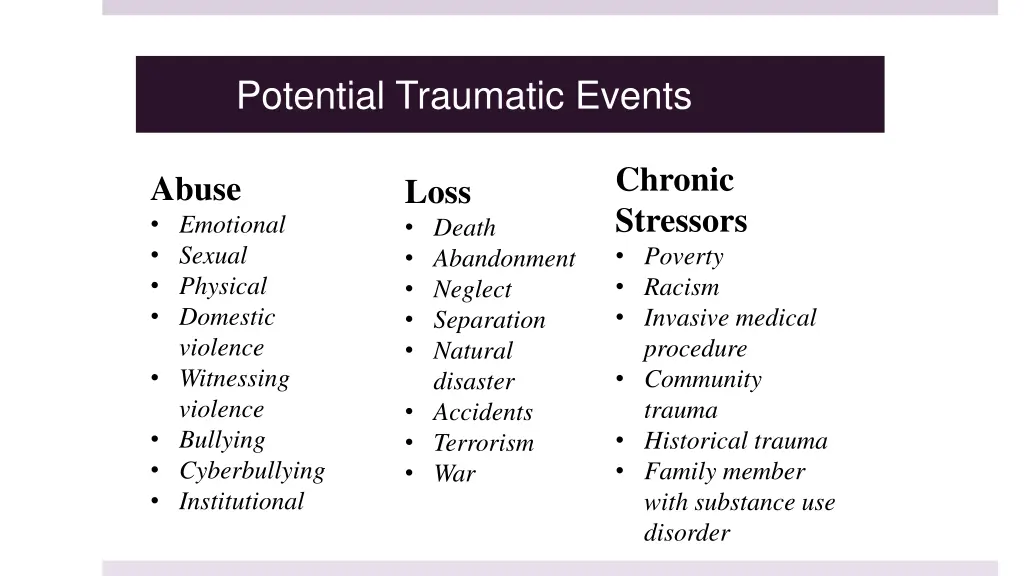 potential traumatic events