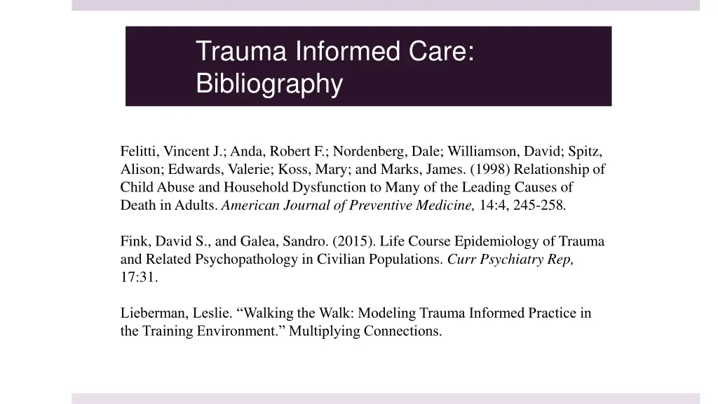 trauma informed care bibliography 1