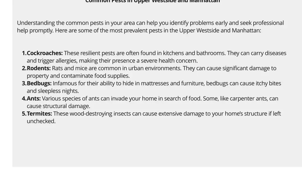 common pests in upper westside and manhattan