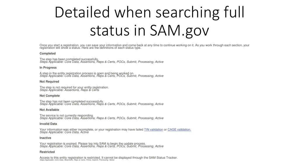 detailed when searching full status in sam gov