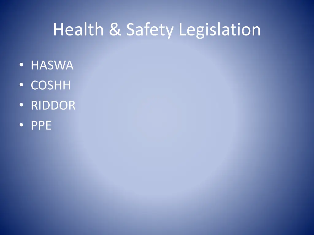 health safety legislation